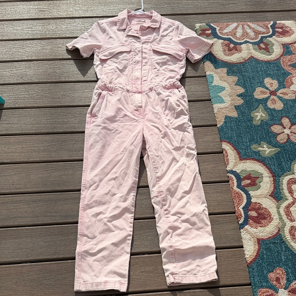 Faherty Light Pink Button-Up Jumpsuit
